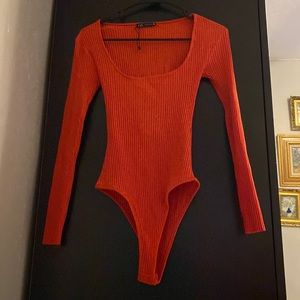 Zara Ribbed Orange Bodysuit